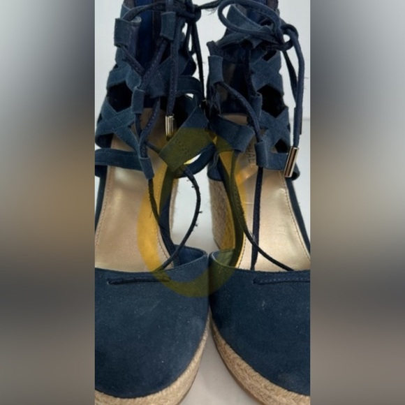 Michael Kors Shondra Blue Suede Leather Lace Up Wedge Espadrille - Picture 14 of 15